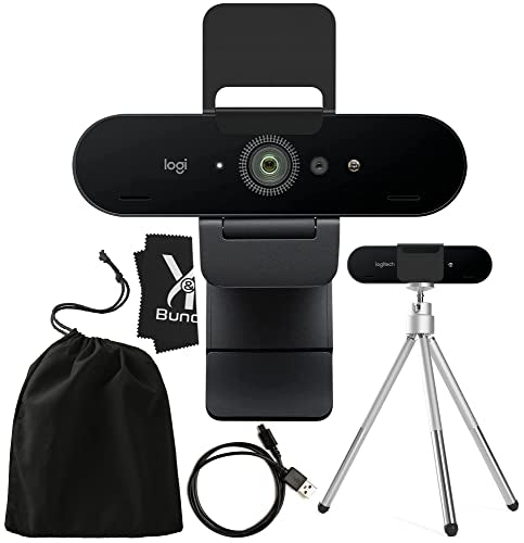 YandR Bundles Logitech Brio 4K HD Webcam with Microphone for Desktop with Tripod and Universal Mount - Logitech Webcam USB Computer Camera - Ultra Pro Wide Angle Webcam Streaming for Meetings and Gaming