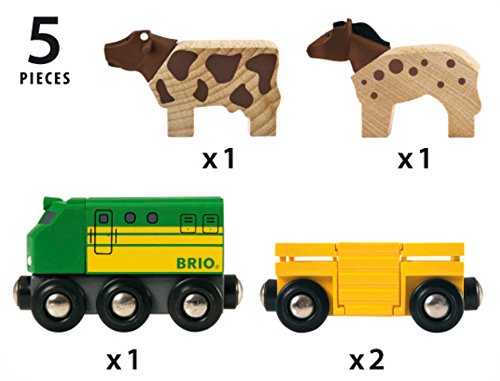 Brio World 33404 - Farm Train - 5 Piece Wooden Toy Train Set for Kids Age 3 and Up