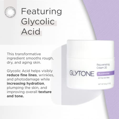 Glytone Rejuvenating Cream with 20 Free Acid Value Glycolic Acid, Moisturizer, Rich Creamy Emollient, Exfoliate, Normal to Dry Skin, 1.7 Fl Oz
