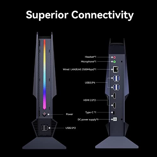 Mini Gaming PC Intel i7-12700H(up to 4.7GHz) 14C/20T NVIDIA RTX3050 32GB DDR4 1TB PCIE4.0 SSD RGB Lights Mini Gaming Desktop Computer Windows 11 Pro, 2X HDMI Type-C WiFi6 BT5.2, 6X USB Ports