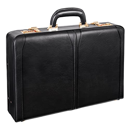 McKlein Lawson, Leather 3.5' Device and Tablet Business Briefcase Attaché Bag Case, Men Women Device Briefcase, Compartment Bag, Pocket Bag, Business Bags, Travel Cases, Black, 18'x3.5'x13'