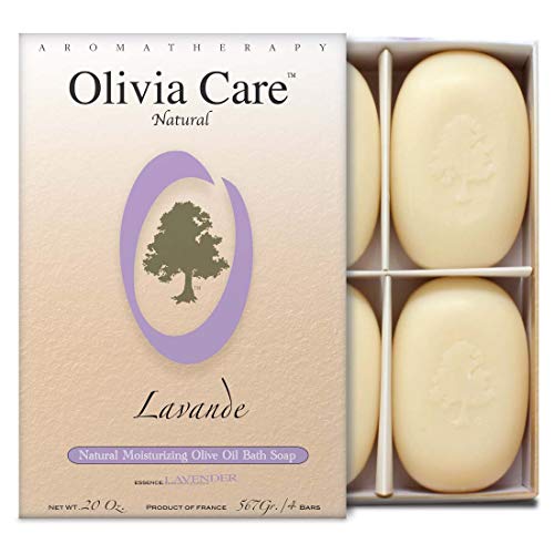 Olivia Care Lavender Bar Soap-4 pack box set - 100% Natural Ingredients, Organic, Vegan - For Face and Body, Cold-pressed Triple-Milled, Hydrating, Moisturizing, Infused Calcium and Vitamins - 4 X 5 oz