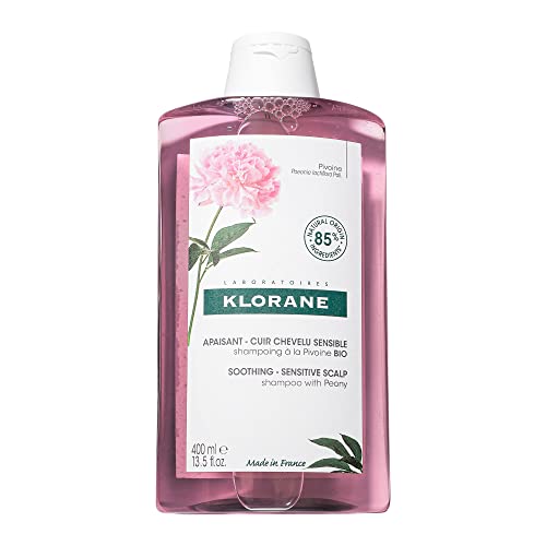 Klorane Shampoo with Peony, Soothing Relief for Dry Itchy Flaky Sensitive Scalp, pH Balanced, Provides Scalp Comfort, 13.5 fl. oz.