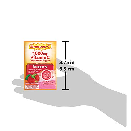 Emergen-C 1000mg Vitamin C Powder, With Antioxidants, B Vitamins And Electrolytes, Immunity Supplements For Immune Support, Caffeine Free Fizzy Drink Mix, Raspberry Flavor - 30 Count/1 Month Supply