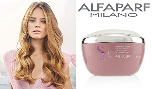 Alfaparf Milano Semi Di Lino Moisture Nutritive Mask for Dry Hair - Safe on Color Treated Hair - Sulfate, Paraben and Paraffin Free - Professional Salon Quality, 6.76 fl oz.