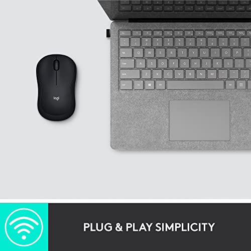 Logitech M185 Wireless Mouse, 2.4GHz with USB Mini Receiver, 12-Month Battery Life, 1000 DPI Optical Tracking, Ambidextrous, Compatible with PC, Mac, Laptop - Black