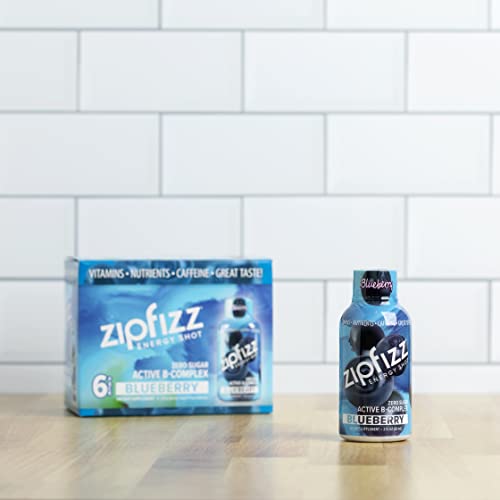 Zipfizz 2oz Energy Shot - Blueberry Flavor | Hydrating Electrolyte Drinks w/Liquid B12, Caffeine, Ginseng, and Vitamins | Low Carb, Gluten Free, Sugar Free Energy Drink (6 Pack)