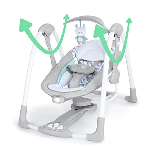 Ingenuity ConvertMe 2-in-1 Compact Portable Automatic Baby Swing and Infant Seat, Battery-Powered Vibrations, Nature Sounds, 0-9 Months 6-20 lbs (Raylan)