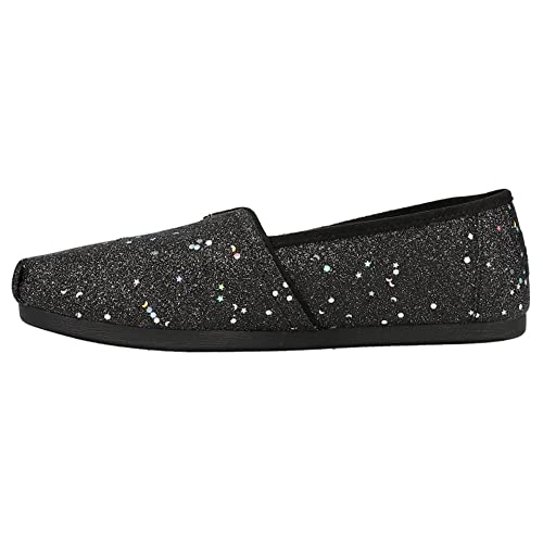 TOMS Women's Alpargata Recycled Cotton Canvas” Loafer Flat, Black Cosmic Glitter, 7.5