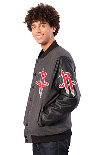 Ultra Game NBA Houston Rockets Mens Full Zip Classic Varsity Jacket, Charcoal Heather, XX-Large