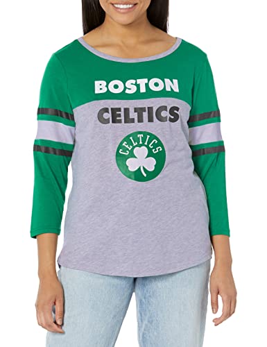 Ultra Game NBA Boston Celtics Womens T-Shirt Raglan Baseball 3/4 Long Sleeve Tee Shirt, Team Color, Large