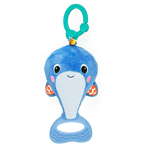 Bright Starts Whale-a-roo Pull and Shake Activity Toy with Pull String, Stuffed Animal for Baby, Newborn and up, Multicolor