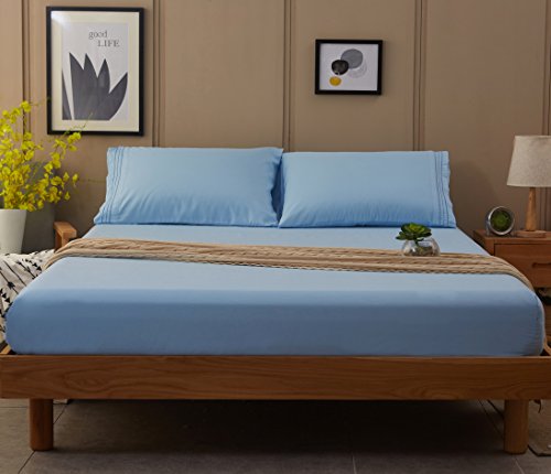 SONORO KATE Bed Sheet Set Super Soft Microfiber 1800 Thread Count Luxury Egyptian Sheets 16-Inch Deep Pocket Wrinkle-4 Piece(Queen Lake Blue)
