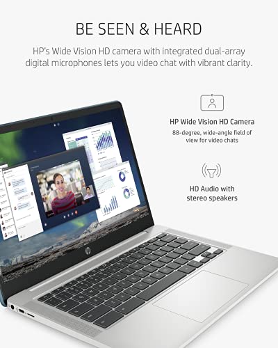 HP Chromebook 14a Laptop, AMD 3015Ce Processor, 4 GB RAM, 32 GB eMMC Storage, 14-inch HD Touchscreen, Google Chrome OS, Anti-glare Screen, Long-Battery Life (14a-nd0060nr, 2021, Forest Teal)