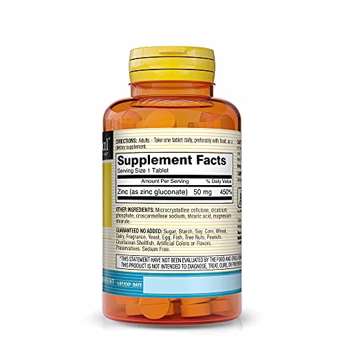 Mason Natural Zinc 50 mg - Improved Immune System Function, Supports Antioxidant Health, Aids Absorption of B Vitamins, 100 Tablets (Pack of 3)