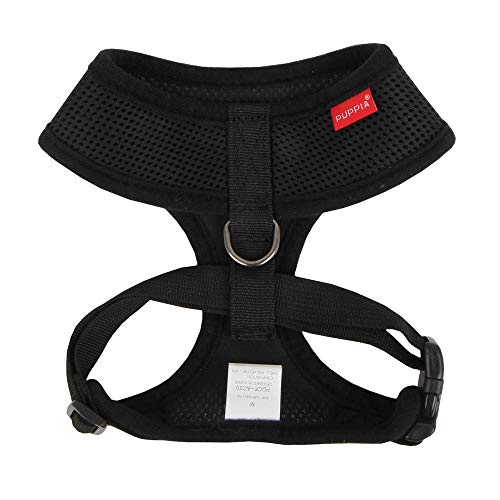 Puppia Soft Dog Harness No Choke Over-The-Head Triple Layered Breathable Mesh Adjustable Chest Belt and Quick-Release Buckle, Black, Small