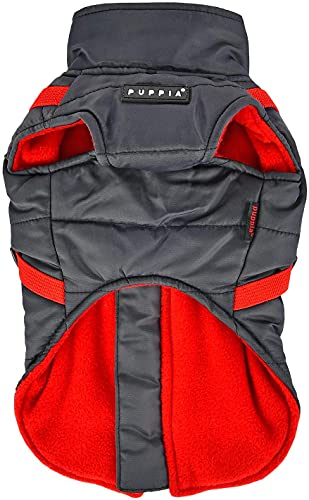 Puppia Mountaineer Winter Dog Coat with Integrated Harness No Pull Cold Weather Waterproof Warm Fleece Back Zipper for Small and Medium Dog, Grey, Medium