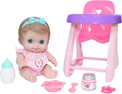 JC Toys Lil Cutesies 9' All Vinyl Baby Doll Feeding Time Gift Set| Posable and Washable | Removable Outfit | High Chair and Feeding Accessories Ages 2+