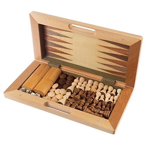 Trademark Games Hey! Play! Deluxe Wooden Chess, Checker and Backgammon Set, Brown