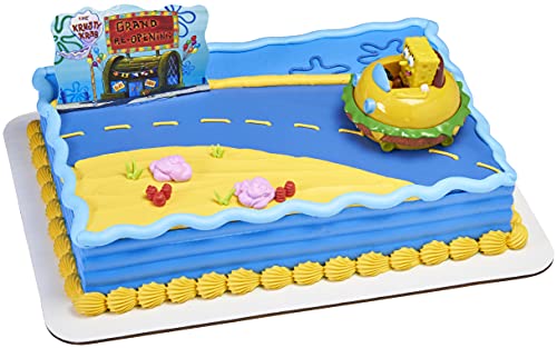 DecoSet® SpongeBob Square Pants Krabby Patty Cake Topper, 2-Piece Birthday Party Set with Rolling Car Figure for Fun After the Party, 3'H x 4.25'W
