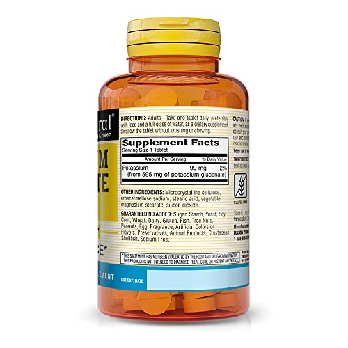 Mason Vitamins Potassium Gluconate 595Mg Tablets, 100-Count Bottles (Pack of 3)