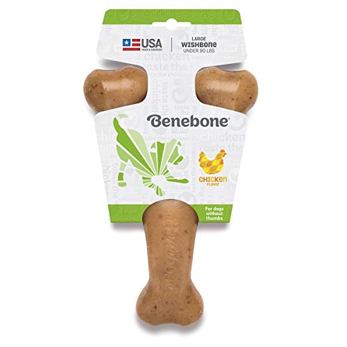 Benebone Wishbone Durable Dog Chew Toy for Aggressive Chewers, Real Chicken, Made in USA, Large