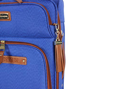 Steve Madden Designer Luggage Collection - Lightweight Softside Expandable Suitcase for Men and Women - Durable 20 Inch Carry On Bag with 4-Rolling Spinner Wheels (Global Blue)
