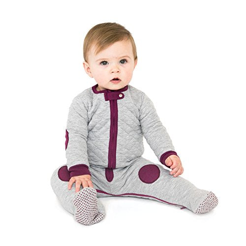 baby deedee Sleepsie Cotton Quilted Footie Pajama, Heather Gray/Mauve, 6-12 Month, (517)
