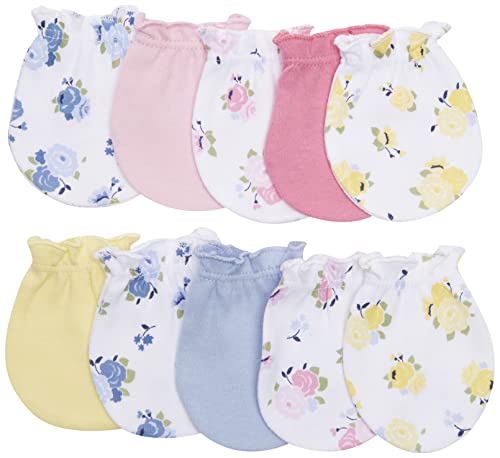 Luvable Friends Unisex Baby Cotton Scratch Mittens, Pink Floral, One Size