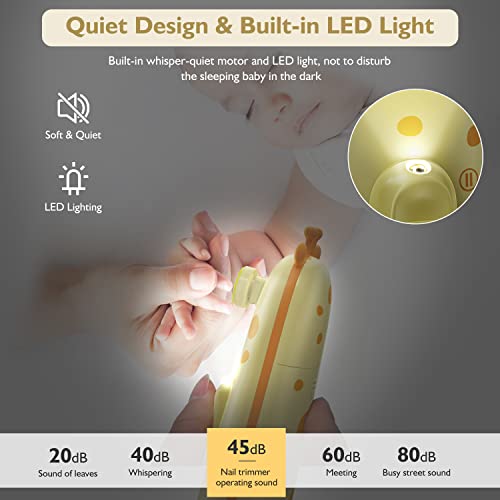 Baby Nail Trimmer Electric Baby Nail File with Light 10 Grinding Heads Safe Queit Baby Nail Grooming Care Kit for Newborn Infant Toddler Toes Fingernails - Orange
