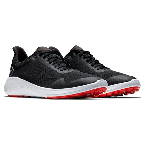 FootJoy Men's FJ Flex Golf Shoe, Black/White/Red, 10