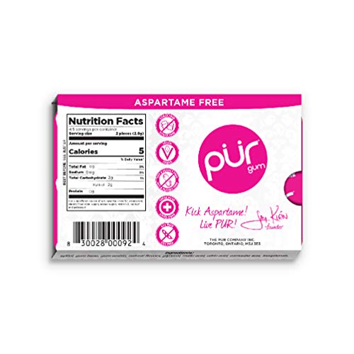 PUR Gum | Sugar Free Chewing Gum | 100% Xylitol | Vegan, Aspartame Free, Gluten Free and Keto Friendly | Natural Pomegranate Mint Flavored Gum, 9 Pieces (Pack of 12)