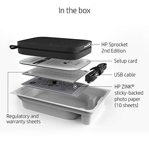 HP Sprocket Portable 2x3' Instant Color Photo Printer (Noir) Print Pictures on Zink Sticky-Backed Paper from your iOS and Android Device.