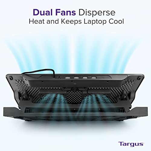 Targus 17' inch Dual Fan Lap Chill Mat Plus - Ergonomic, Neoprene Laptop Cooling Pad, Heat Protection Laptop Cooler, Dual-fan Heat Dispersion, 4 Port USB Hub Laptop Fan, (AWE81US) Black