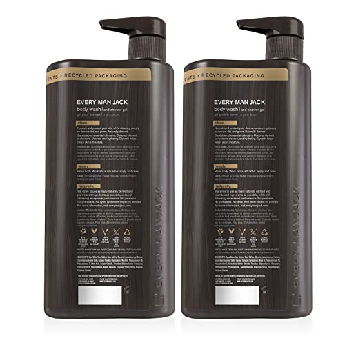 Every Man Jack Nourishing Amber + Sandalwood Mens Body Wash for All Skin Types - Cleanse, Nourish, and Hydrate Skin with Naturally Derived Coconut, Glycerin - 2 Bottles