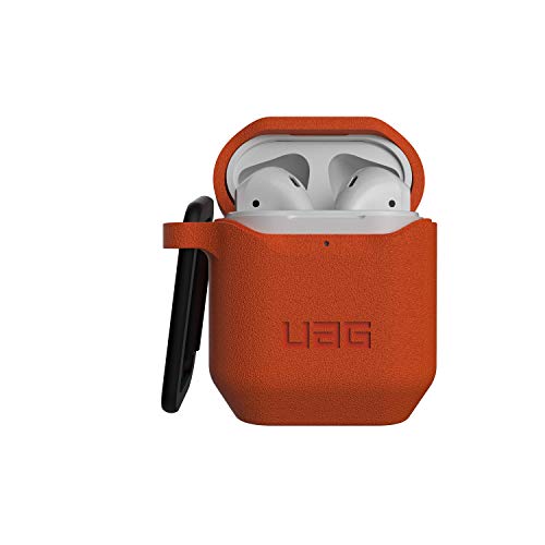 URBAN ARMOR GEAR UAG Compatible with AirPods (1st and 2nd Gen) Case Full-Body Protective Soft-Touch Silicone Case with Detachable Carabiner, Standard Issue Silicone_001, Orange