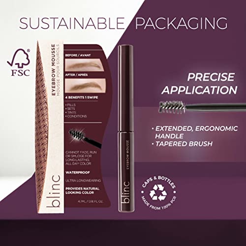 Blinc Eyebrow Mousse, Extreme Hold Tinted Eyebrow Gel with Peptides and Vitamins A and E, Natural Finish, Long-Wearing, Waterproof, Vegan, Gluten-Free and Cruelty-Free, Auburn, 4.7mL/ 0.16 Fl. Oz