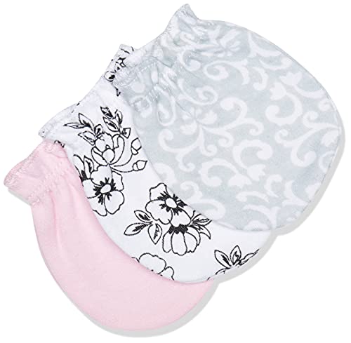 Hudson Baby Infant Girl Cotton Headband and Scratch Mitten Set Toile, 0-6 Months