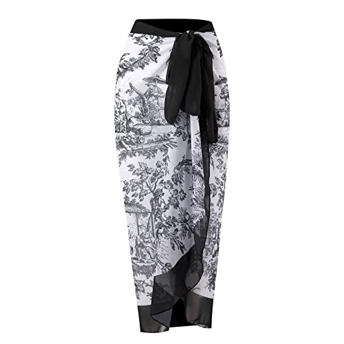 Women Swimsuits Abstract Printing Notched Square/V Neck Floral Vacation One Piece with Cover Up