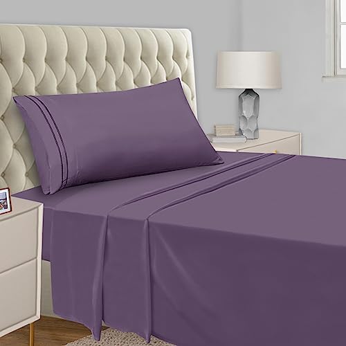Mejoroom Twin Sheet Set - Kids Sheet and Pillowcase Sets - Hotel Luxury Twin Sheets for Boys Girls -Deep Pocket Fitted Sheet,Hypoallergenic,Wrinkleand Breathable,Fade Resistant - 3 Piece(Twin,Purple)