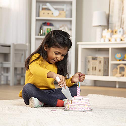 Melissa and Doug Triple-Layer Party Cake Wooden Play Food Set - Birthday Cake Pretend Food Play Set For Toddlers, Kids Ages 3+