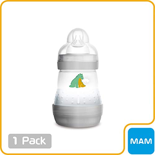 MAM Easy Start Anti-Colic Bottle, 5 oz (1-Count), Newborn Essentials, Slow Flow Bottles with Silicone Nipple, Unisex Baby Bottles, White