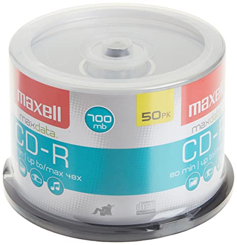 Maxell MAX648250 Branded CD Recordable Media, CD-R, 48x, 700 MB, 50 Pack Spindle for Most CD Recorders 40X Speed Certified Recording Silver