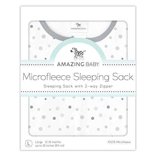 Amazing Baby Microfleece Sleeping Sack, Wearable Blanket with 2-Way Zipper, Use After Swaddle Transition, Playful Dots, Sterling, Medium 6-12 Month