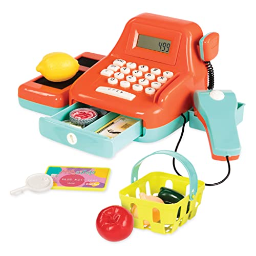 Battat Cash Register Toy Playset – Pretend Play Kids Calculator Cash Register with Accessories for 3+ (26-Pieces), Orange