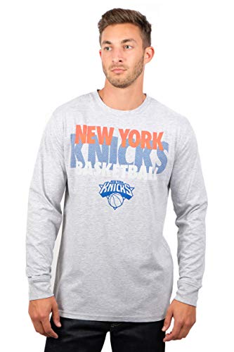 Ultra Game NBA New York Knicks Mens Supreme Long Sleeve Pullover Tee Shirt, Heather Gray, Large