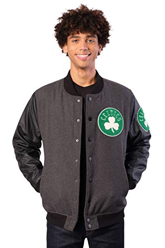 Ultra Game NBA Boston Celtics Mens Full Zip Classic Varsity Jacket, Charcoal Heather, Large