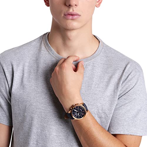 Fossil Men's Grant Quartz Stainless Steel and Leather Chronograph Watch, Color: Rose Gold, Navy (Model: FS4835)