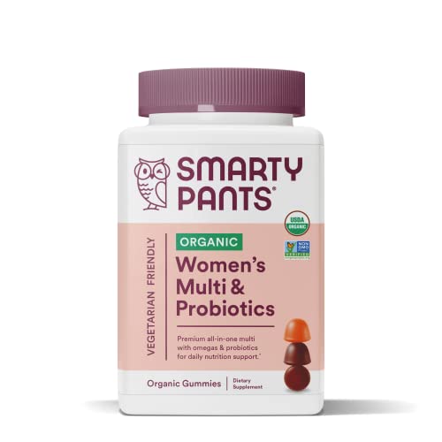 SmartyPants Organic Womens Multivitamin, Daily Gummy Vitamins: Biotin, Probiotics, Vitamin C, D3, B12, Omega 3, and Zinc for Immune Support, Energy, and Hair Skin and Nails, 120 Gummies, 30 Day Supply
