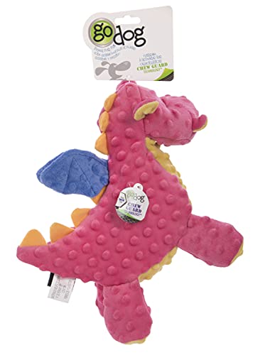 goDog Dragons Squeaker Plush Pet Toy for Dogs and Puppies, Soft and Durable, Tough and Chew Resistant, Reinforced Seams - Coral, Large